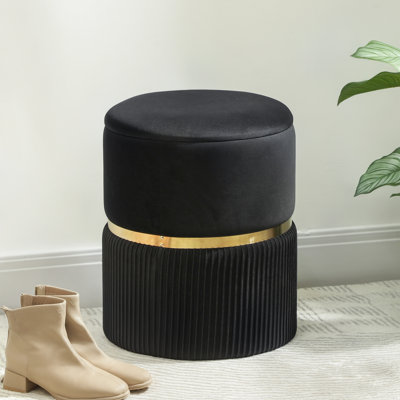 Amberella Round Storage Stool, Vanity Ottoman, Padded Seat