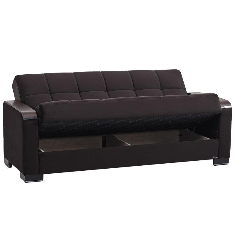 Neubauer 88 in. Fabric Upholstered 3-Seater Twin 3-in-1 Sleeper Sofa Bed with Storage, Black Microfiber