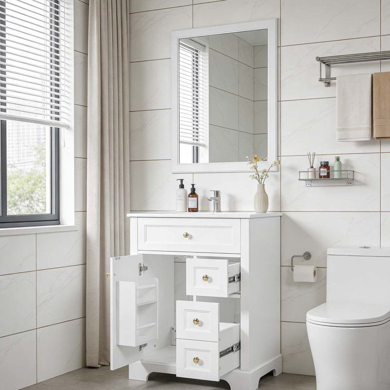 Meuble-lavabo 24 po avec lavabo, 3 tiroirs et armoire 24 po, Blanc