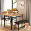 Ensemble de table de salle à manger 4 personnes avec 2 chaises et banc de rangement Jakarie pour petits espaces, cuisine, maison