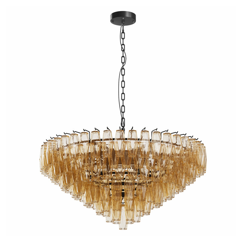 Modern Round Chandelier, 37" Extra Large Tiered Smoke Glass Pendant Light Fixture with Adjustable Height for Dining Room, Living Room & Kitchen Island