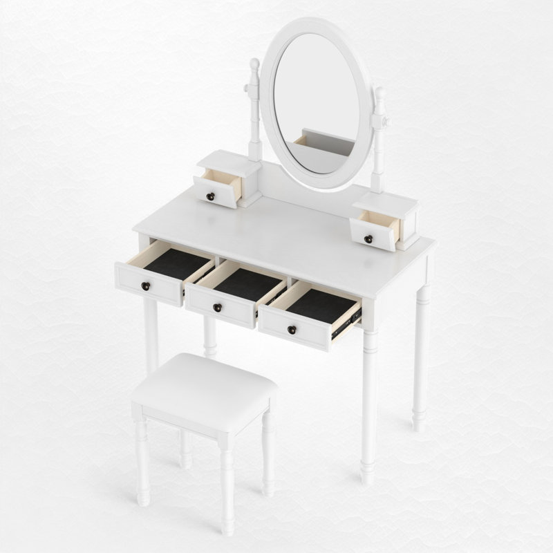 Ensemble de coiffeuse avec miroir réglable, Blanc