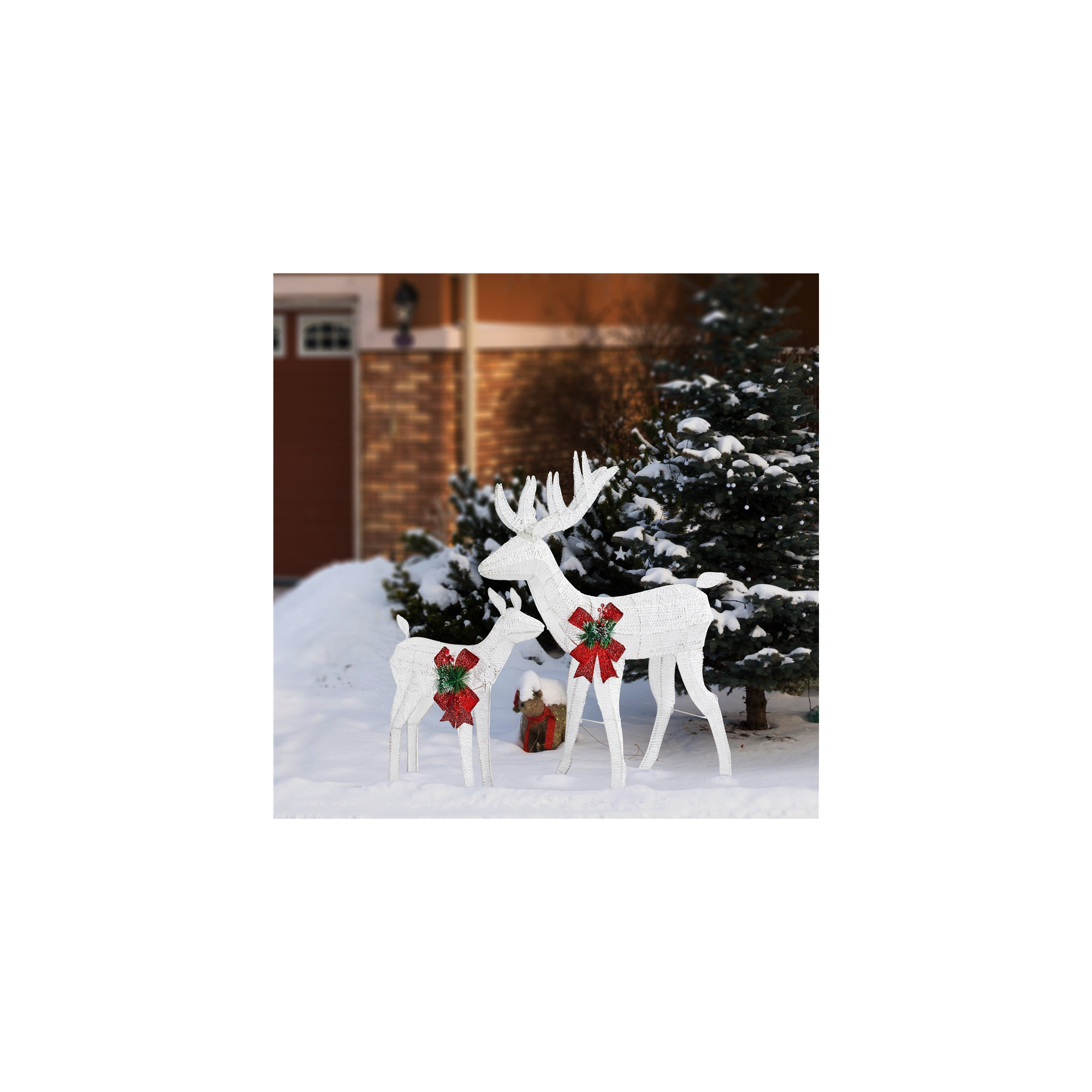 2-piece Glittering Christmas Reindeer Pair Set, White