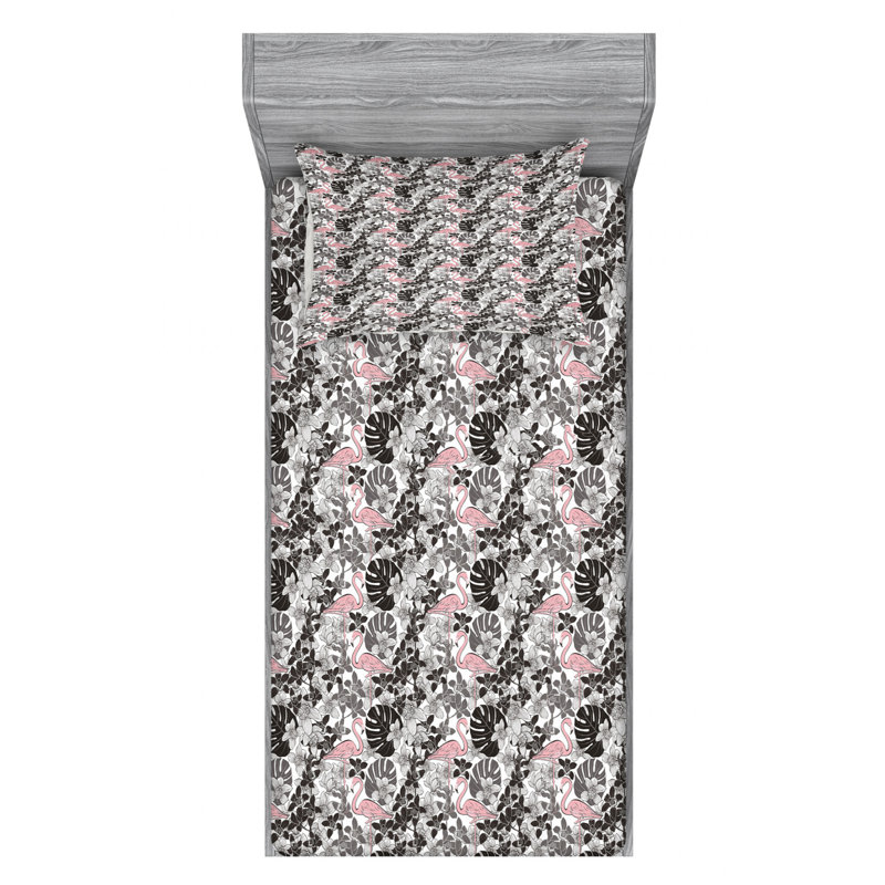 Microfiber Floral Sheet Set, Twin Sheet Set with Fitted Sheet