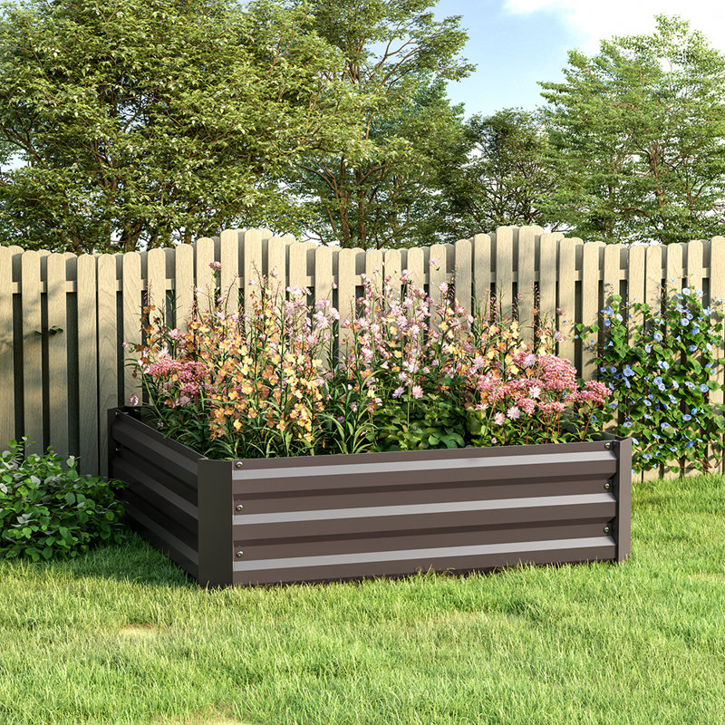 Brunswick Metal Planter Box, 30cm H x 100cm W x 100cm D, Brown