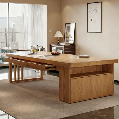 Brown Rectangular Solid Wood with 6 drawers desk