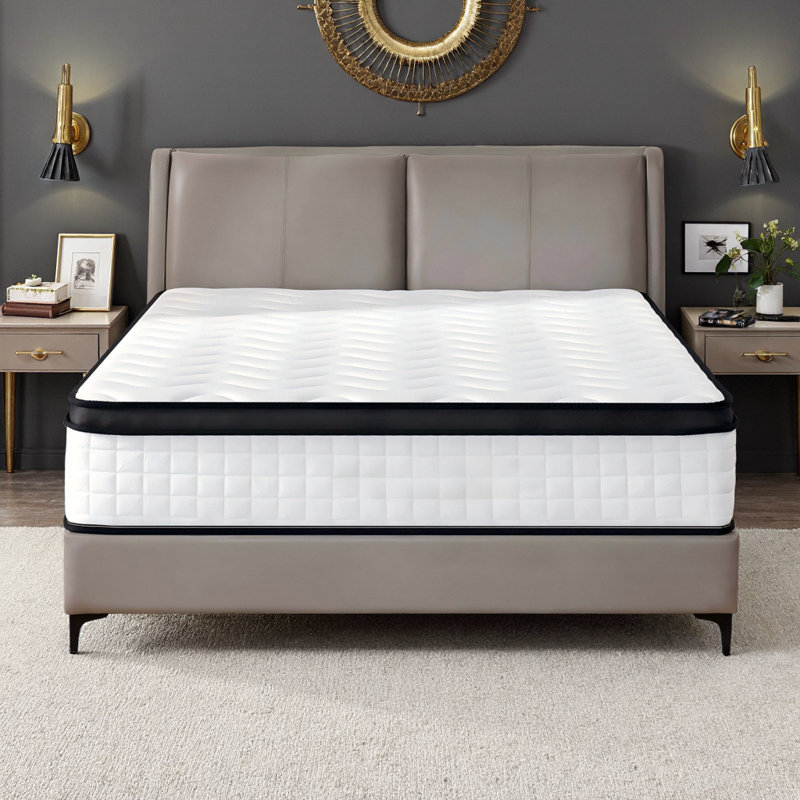 Grand matelas hybride avec mousse à mémoire de forme et ressorts | Soulagement de la pression, soutien de la colonne vertébrale, isolement du mouvement | Lit rafraîchissant 12 "dans une boîte