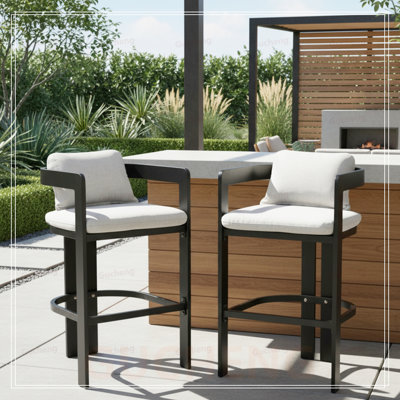 Tabouret de comptoir d'extérieur en aluminium, chaise de bar avec coussin confortable, ensemble de 2, résistant aux intempéries et élégant