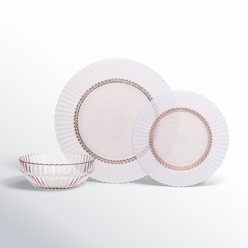 Fortessa Archie 12 Piece Glass Dinnerware Set - Service for 4, Pink