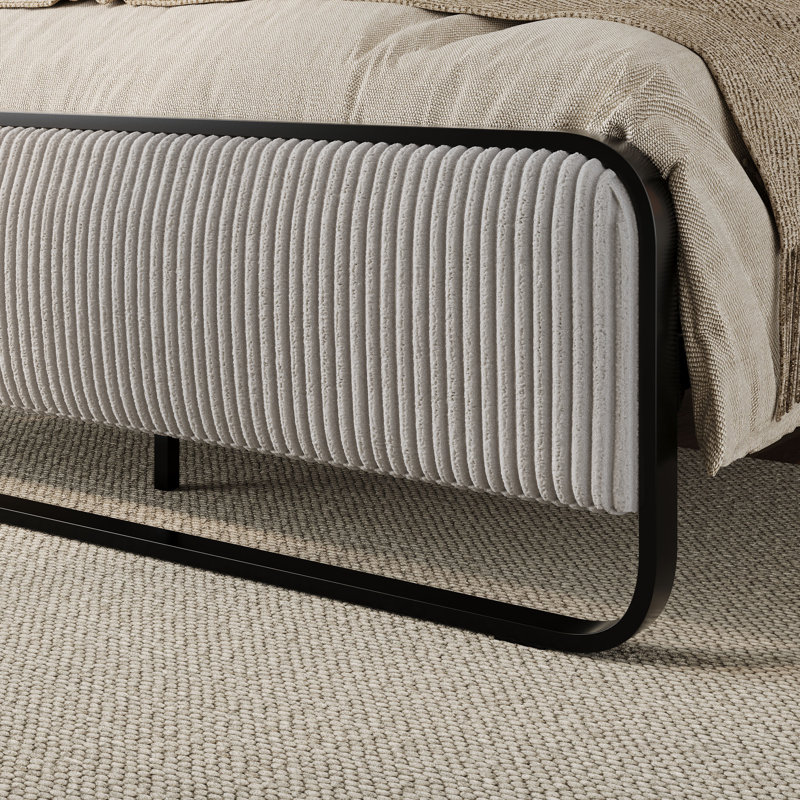 Lit double en velours côtelé gris clair Arnasia, Double, Light Grey