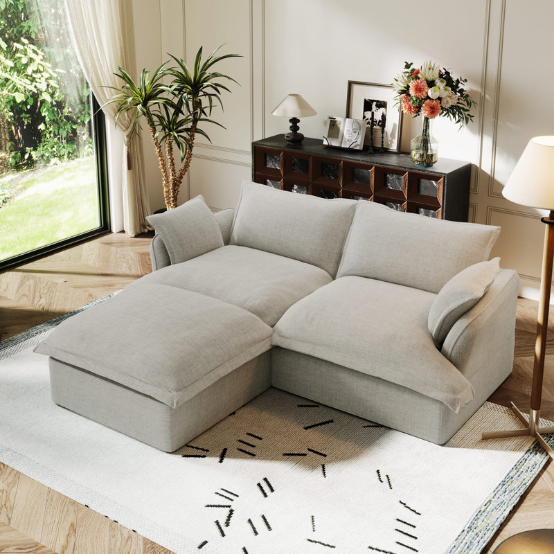 Canapé modulaire en lin mélangé Linen Blend, canapé convertible rembourré Cloud, Mélange de lin gris