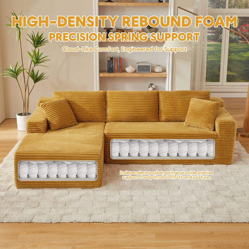 Boneless Modular Sectional Sofa, Cloud Couch, Yellow, Left Hand Facing