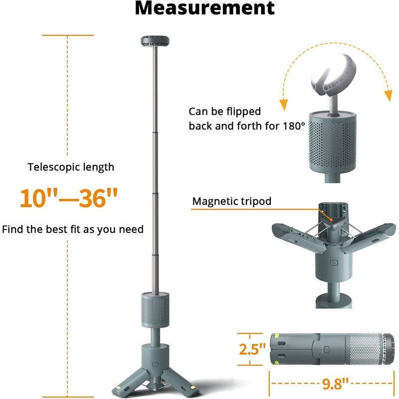 9.8'' Battery Powered Camping Lantern, Grey