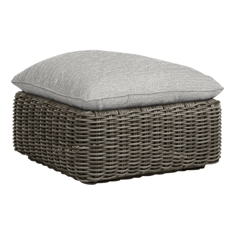Montecito Outdoor Ottoman with Cushion, Welt, Raffia, Rollo Cream