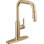 Robinet de cuisine à bec en U brossé Nicoli avec douchette rétractable, robinet d'évier de cuisine monotrou moderne, poignée simple, bronze champagne