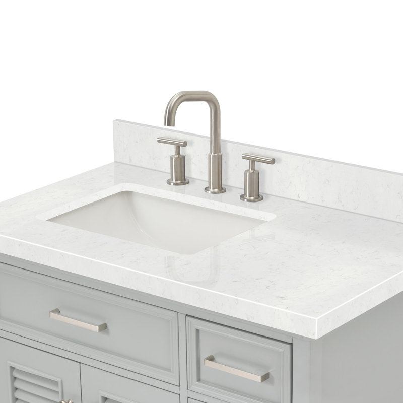 Kensington 43'' W Single Vanity, White, 36.25", White Carrara Quartz