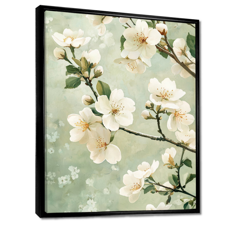 Fleurs de cerisier blanches printanières - Art mural fleur de cerisier, H 20 po x l 12 po, Impression encadrée flottante