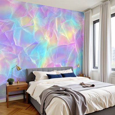 Peel and Stick Wallpaper 96" W x 69" H Modern Self Adhesive Wall Mural for Bedroom iridescent rainbow light magical fantasy girly painting