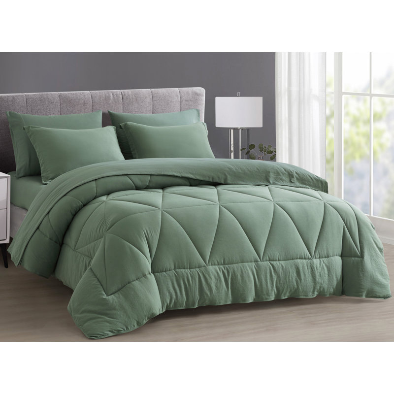 Microfiber Bed in a Bag Comforter Set, Full / Double Comforter + 6 Additional Pieces, Sage