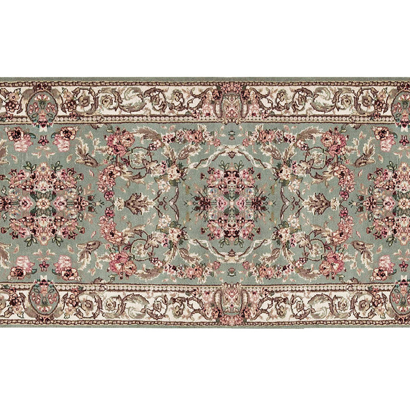 Hand-Knotted High-Quality Light Green and Cream Runner