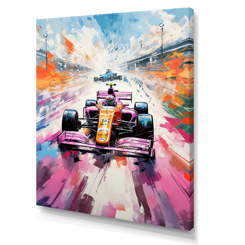Popart Formule voiture sur la piste de course I - Art mural, Toile tendue, H 20 po x l 12 po