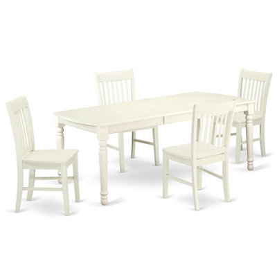 5 Piece Dining Set Includes a Rectangle Dining Room Table with Butterfly Leaf and 4 Wood Seat Chairs, 42x78 Inch, Linen White