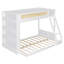 Lit superposé simple au dessus d'un lit double avec tablette de rangement et lumière DEL, cadre de lit pour enfant en bois, blanc-1819051093