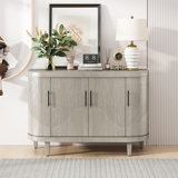 Modern Curved Sideboard 47.2-Inch Decorative Storage Cabinet,Wooden Console Table Coffee Bar Cabinet With 4 Doors And Adjustable Interior Shelves