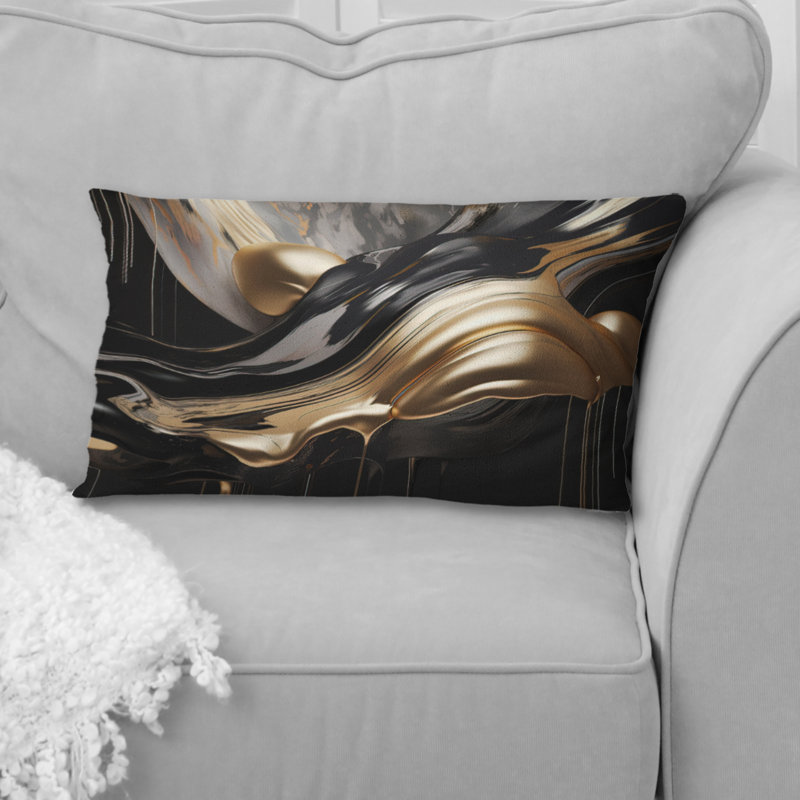 Gold And Black Captivating Marble II - Abstract Marble Printed Pillow, 18" x 18"