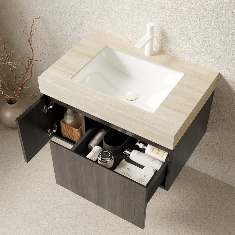 Meuble-lavabo moderne en bois avec rangement spacieux et lavabo en céramique pour la maison