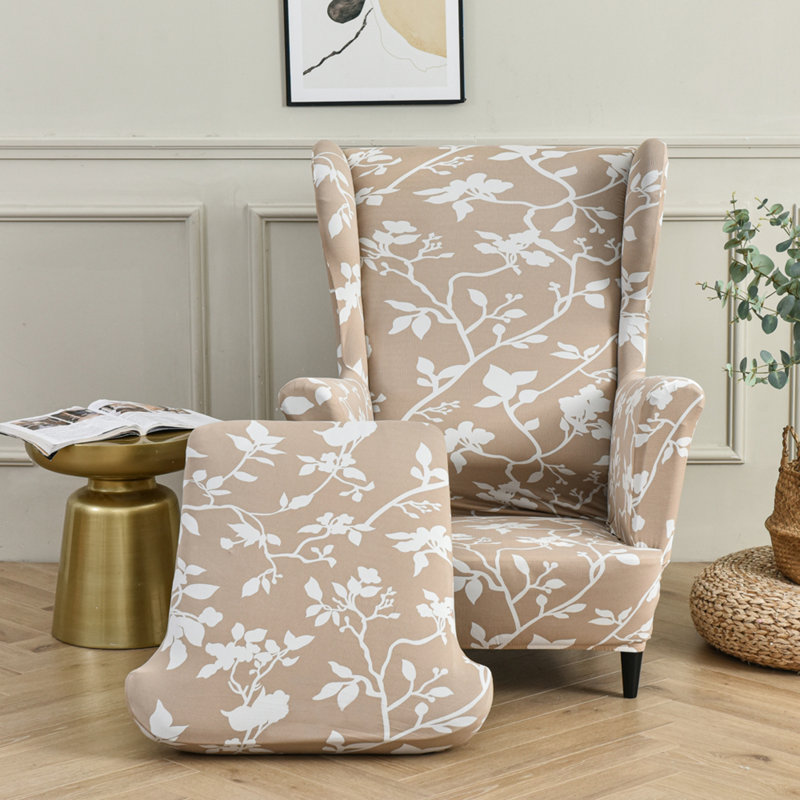 Housse extensible pour tabouret tigre, Coton à 100 % avec imprimé floral beige