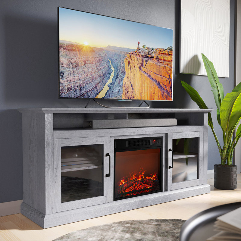  Nemeth 60" Traditional TV Stand with 18" Electric Fireplace Heater & Media Entertainment Center Console Table for TV up to 65"