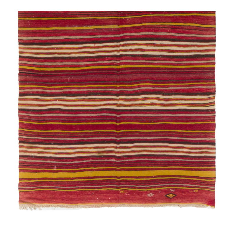 Tapis de couloir kilim fabriqué à la main 4,6 x 14,3 pi avec rayures colorées. Tapis vintage rouge pour couloir