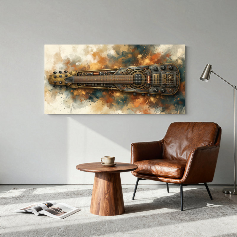 Ensemble d'une toile murale représentant une guitare steampunk, L 32 po x H 16 po, Toile tendue