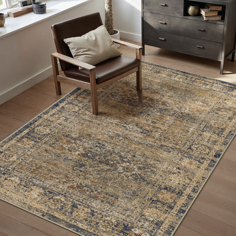 Tapis brun lavable avec envers antidérapant Ladonya, Rectangulaire 3 pi x 5 pi