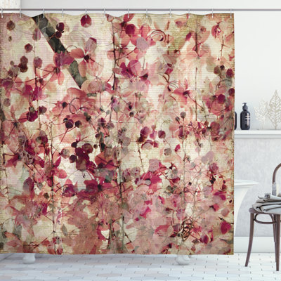 Duschvorhang, Kirschblüten Blumen, Retro, Beige Rosa