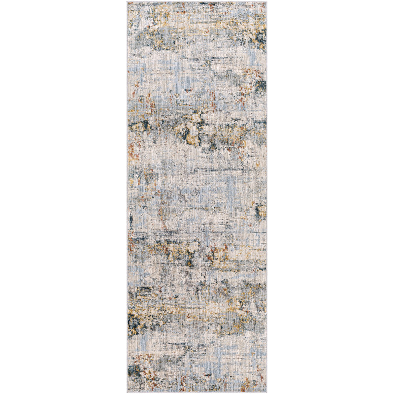 Admiranda Abstract Light Gray/Navy Area Rug, Runner 2'7" x 7'3"