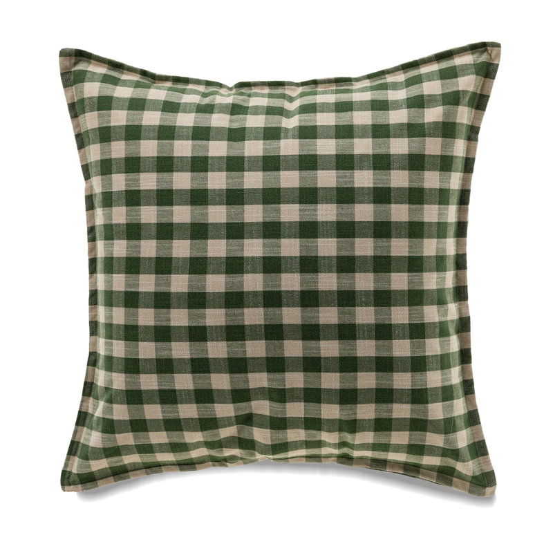 Buffalo Check With Polyester Insert Pillow, 20"H x 20"W, Green/Beige, Square