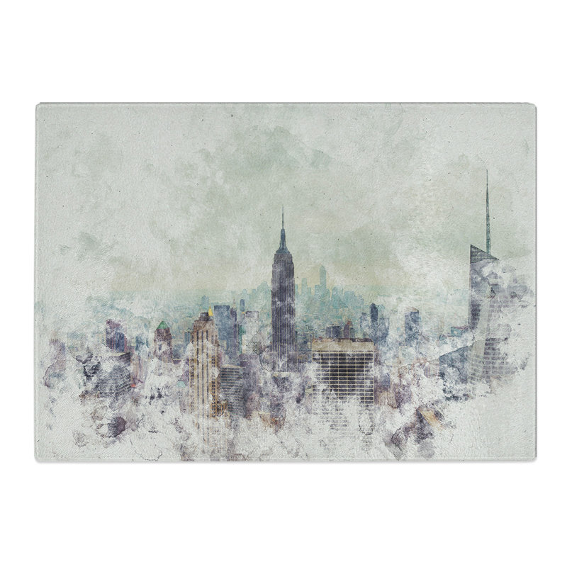 New York Skyline Vol.4 Watercolour Chopping Board, 28.5cm W x 39cm L