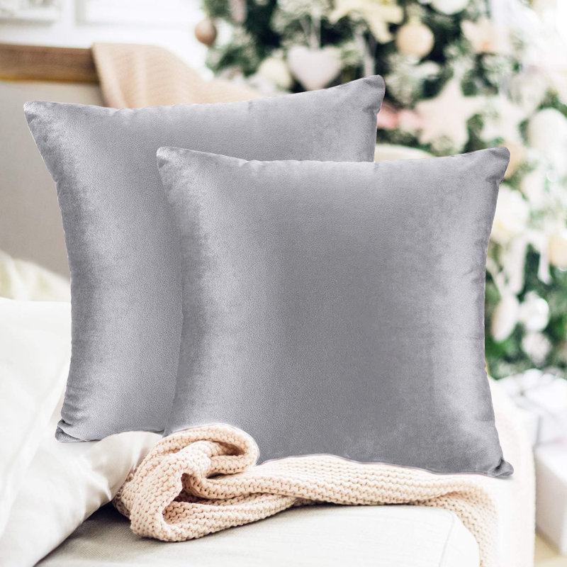 Luxurious Velvet Cushion Covers for Sofa Or Bed (Set Of 2), Silver