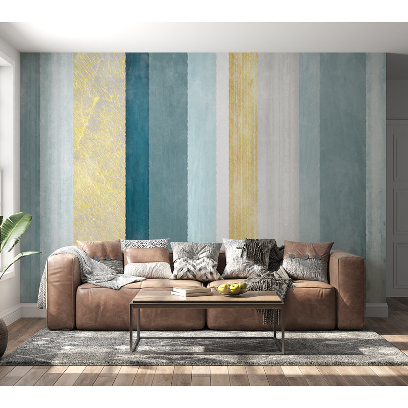 Murale à rayures Desarie, L 135 po x L 96 po, Bleu