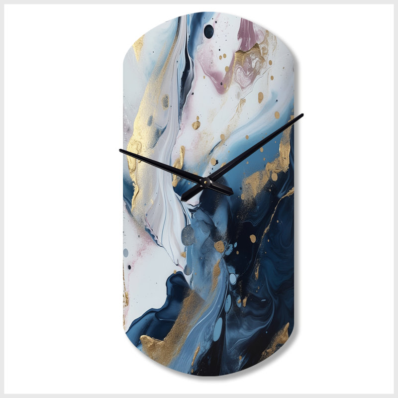 Horloge murale asymétrique en métal bleu et blanc avec pierres énigmatiques II, horloge cylindrique bleue, Petit