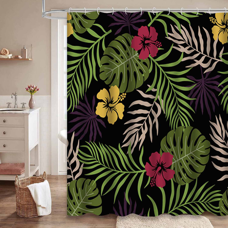 Rideau de douche imperméable à motif floral tropicale avec 12 crochets Tropic palm, L 72 po x l 84 po