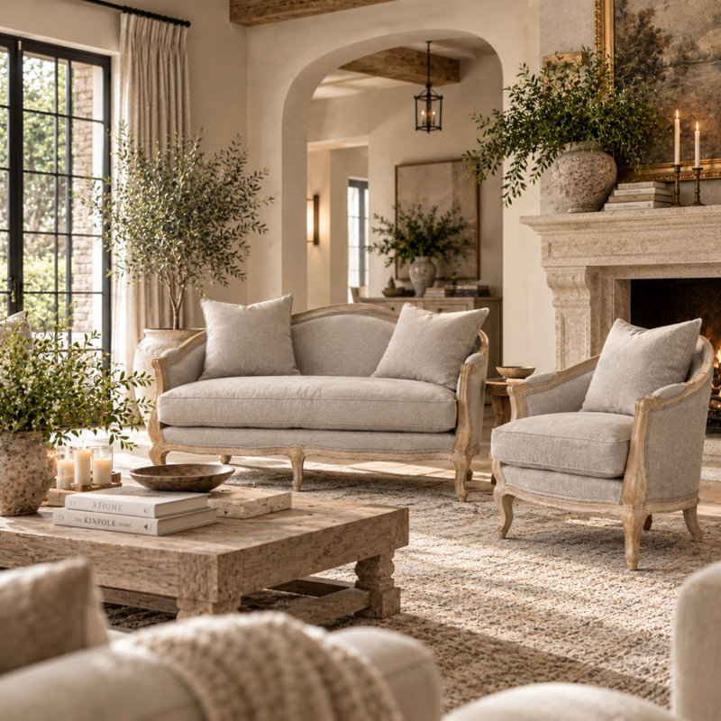 Maison Linen Loveseat, Gray Linen