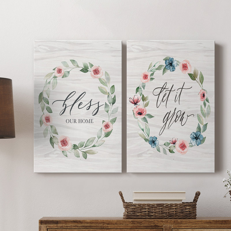 «Bless our home» - Toile tendue avec châssis de qualité supérieure - Prêt à accrocher, H 18 po x l 24 po