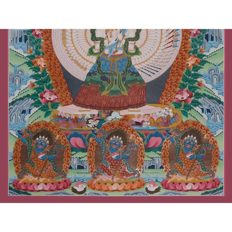 Dukkar (Sitatapatra), art mural Thangka - divinité bouddhiste tibétaine peinte à la main, toile sans brocart or 24 carats, décor de protection sacrée