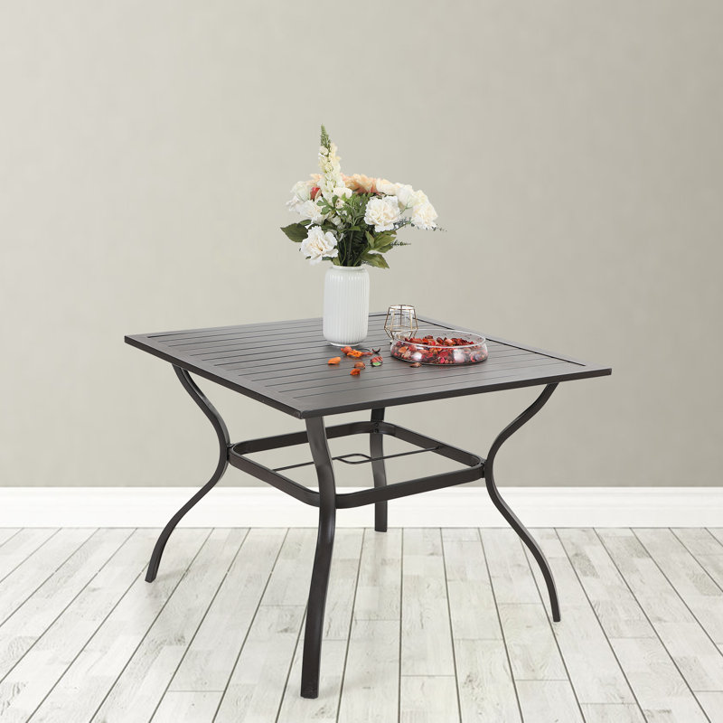 Bathilde Square Metal Outdoor Dining Table With Umbrella Hole , 37'' in. W 37'' in. D