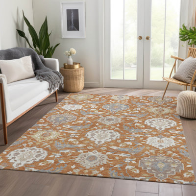 Premium Machine Washable Hust AMF1026 Damask Rug