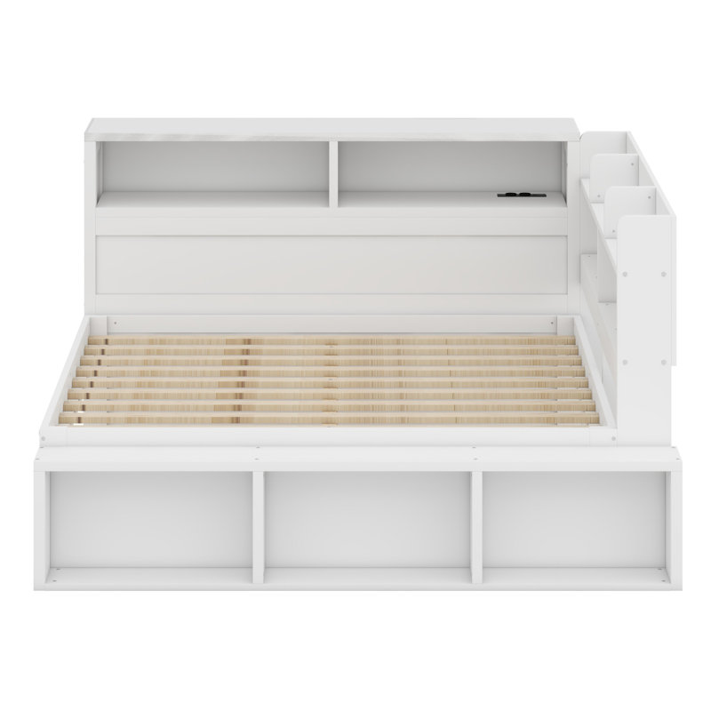 Multifunctional Daybed with Integrated Storage Cabinets and USB Charging Ports, White
