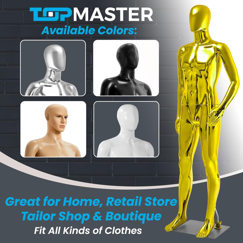 Mannequin pour homme - fabrication de qualité supérieure, dimensions détaillées pour des proportions réalistes, robuste, durable et sécuritaire, présentation polyvalente pour divers styles de vêtements, or